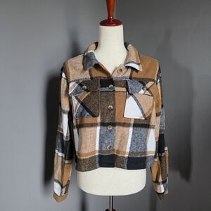 Ashley By 26 International Plaid Utility Jacket - Brown, Black, White